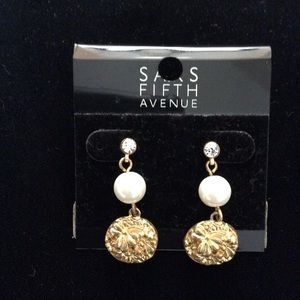 Gold, pearl and crystal drop earrings